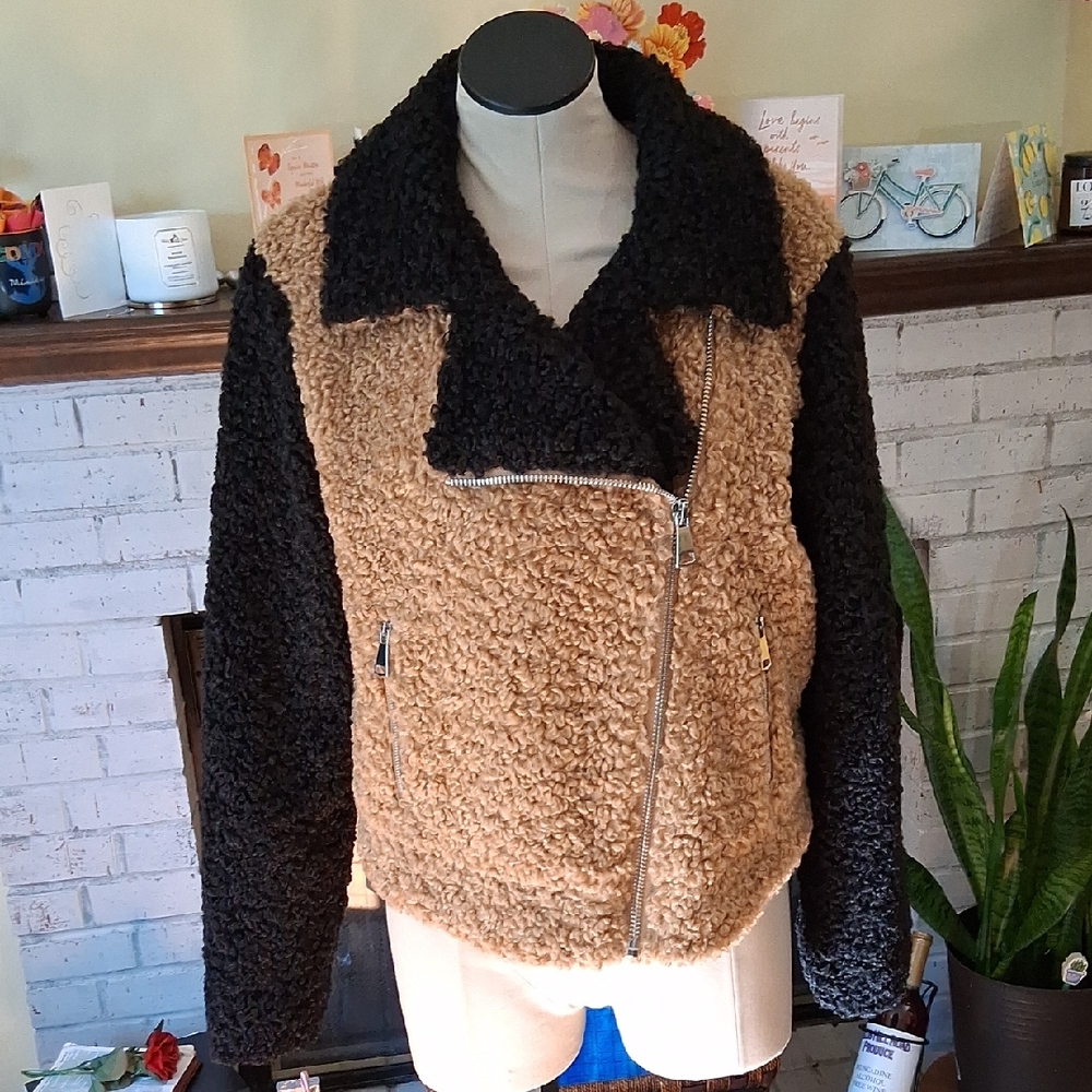 Cozy Tan and Black Sherpa Jacket